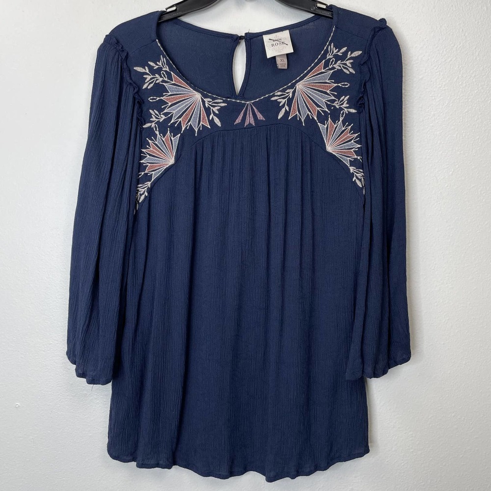Navy Blue Embroidered Women's Top